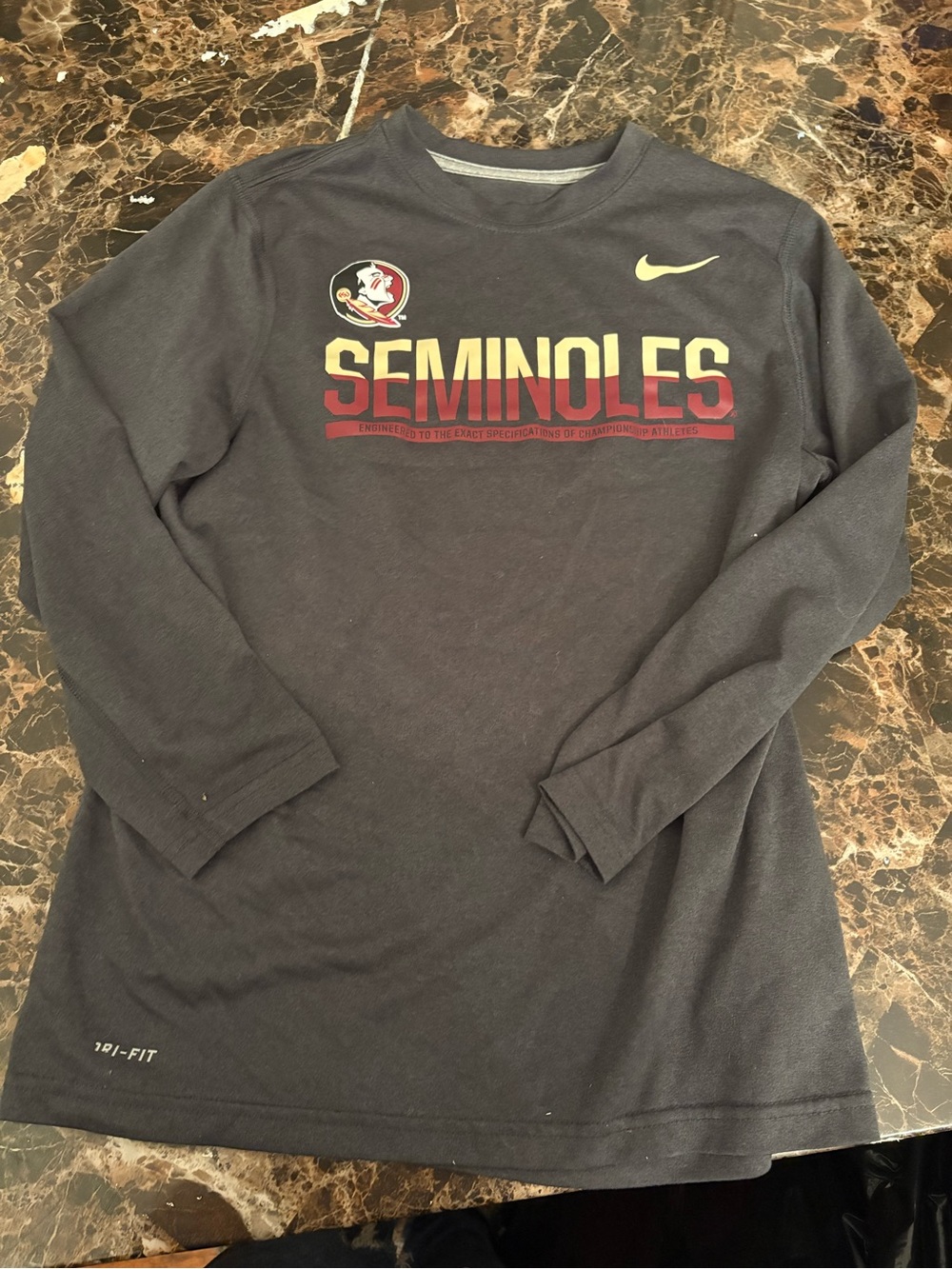 Nike Dri-FIT Seminoles Long Sleeve Tee - Charcoal, Garnet & Gold